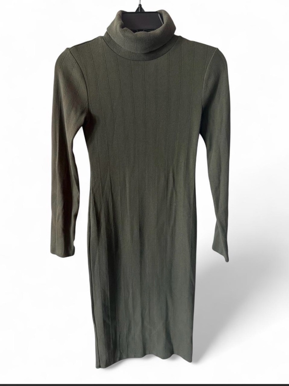 wild fable Olive Green Ribbed Turtleneck Midi Dress